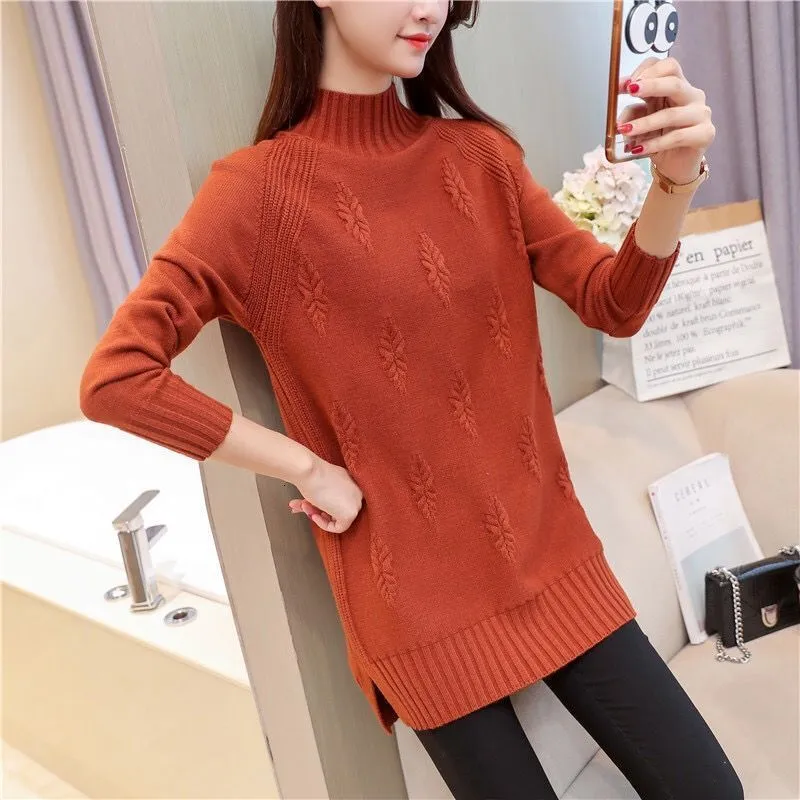 Maglioni da donna Fdfklak Camicia con fondo coreano Donna Autunno Inverno Mezza collo alto Maglione lavorato a maglia Pullover a maniche lunghe Top larghi Femme 230306