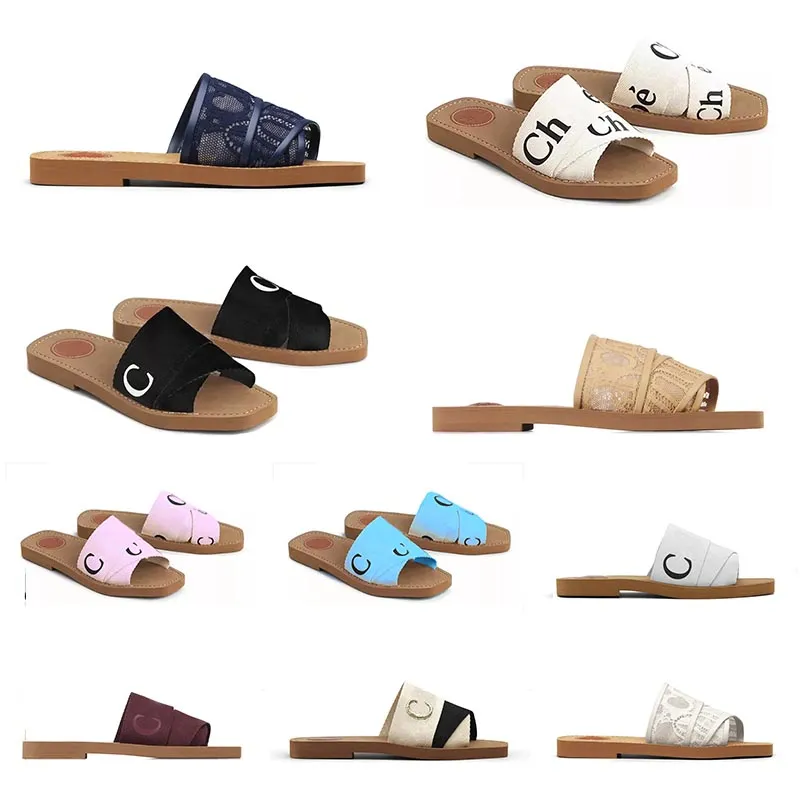 2023 qualité sandales pantoufle Woody pantoufles pour femmes Mules diapositives plates 35-42 beige blanc noir rose bleu clair marron glissé femmes été intérieur extérieur chaussures de plage