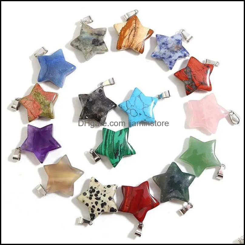 Charms 25mm Big Carved Star Natural Quartz Crystal Pendants Healing Stones Gemstone Pendant For Smycken Makinig Drop Delivery Findin Dhtad