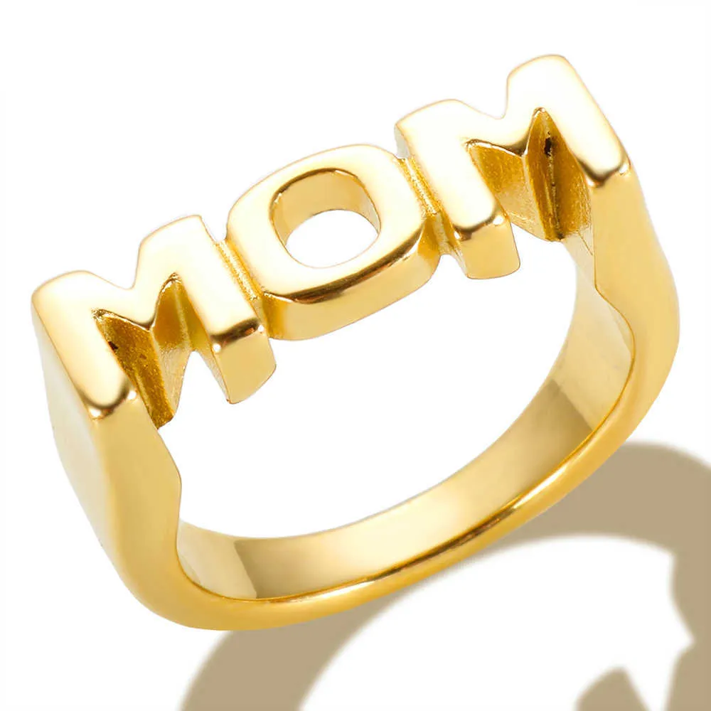 Cluster Rings New Fashion Gold Plated Glossy Letters Stainless Steel Rings for Women Men Mom SIS Dad High Quality Polish Jewelry Xmas Gift L230306