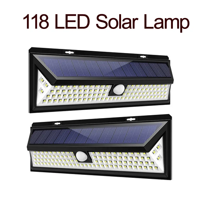 Güneş Duvar Işıkları 118 LED Su Geçirmez Işık Kontrolü Hareket Sensörü Güvenlik Güneş Paneli Işık Crestech168