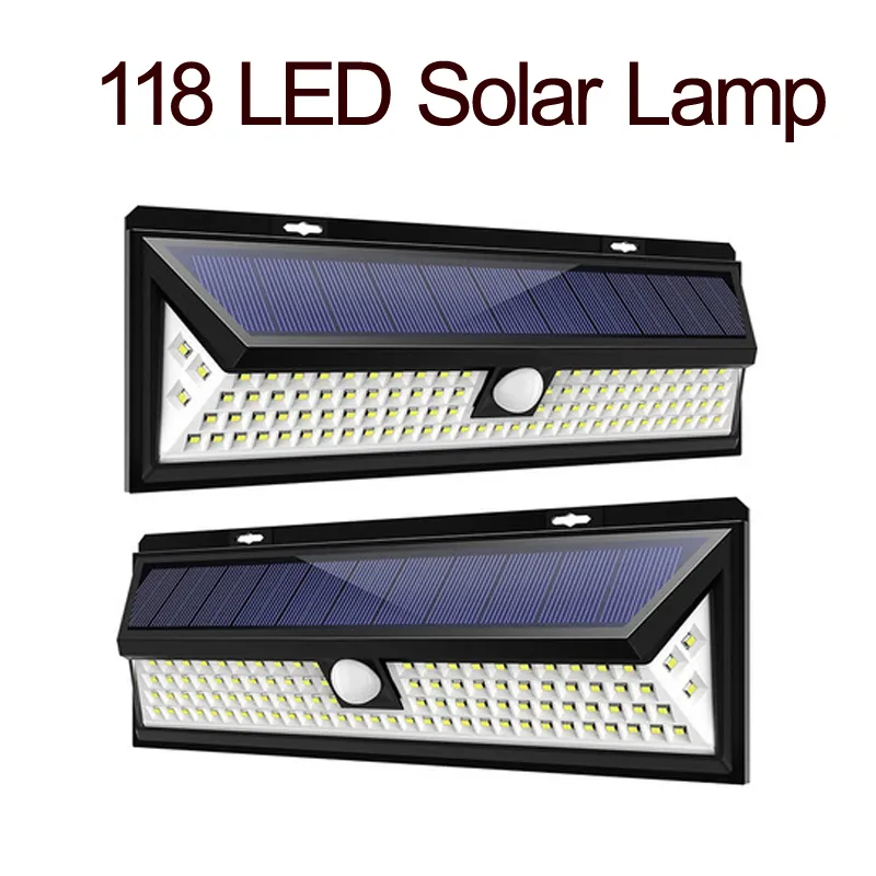 Solar Wall Lights 118 LED Waterproof Light Control Motion Sensor Security Solar Panel Light crestech168