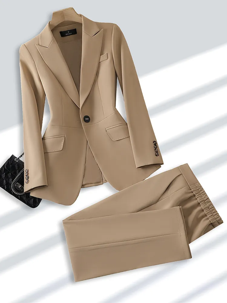 Womens Suits Blazers Women Formal Pant Suit Beige Khaki Pink Ladies Blazer Jacket Trouser Fashion Office Business Work Wear Set 230306 From 124 74 DHgate
