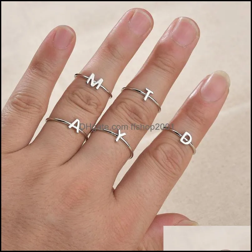 Band Rings Tiny Heart Initial Letter 26 Az Couple Knuckle Ring For Women Men Fashion Adjustable Jewelry Friendship Gifts Drop Deliver Dhheq