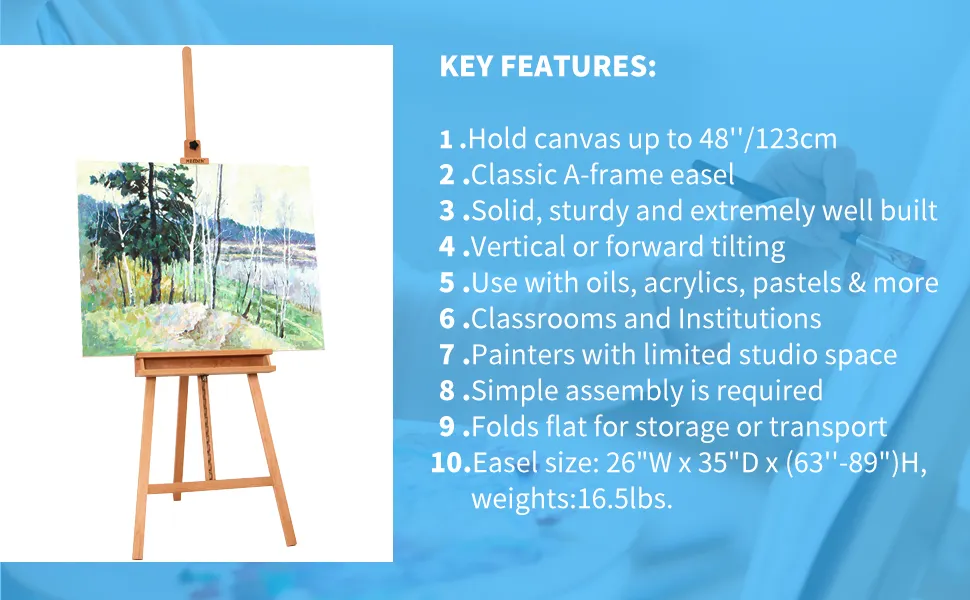 Meeden Large Painters Easel of Max Height 89'', Hold Canvas up to 48',  Adjustable Solid Beech Tripod Wood Artist Easel, Studio a-Frame Art Easel  for Painting - China Easel for Painting, Art