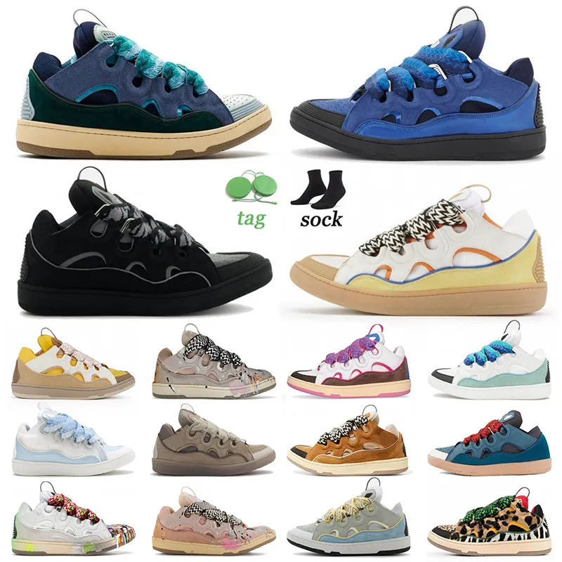 Top casual shoes leather curb dress shoes men women sneakers Grey Dark Green Light Blue Racer Blue Triple Black Beige Yellow White Blue Rainbow