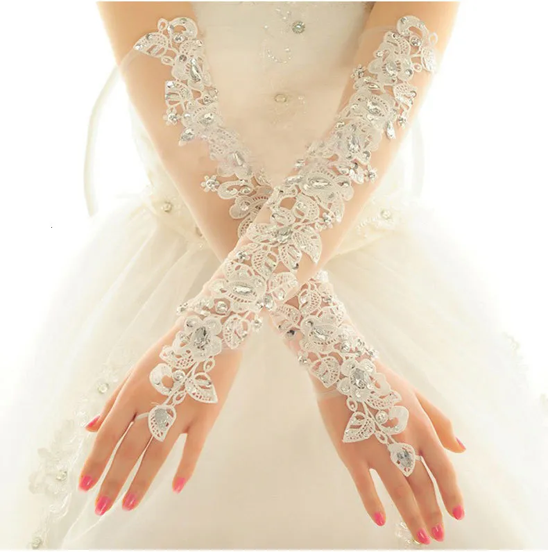 Rękawy rękawowe rękawe z rękawami długie koronkowe bez palców Rękawice Białe ślubne rękawice ślubne z kryształami w akcesoriach ślubnych rękawiczki imprezowe 230306