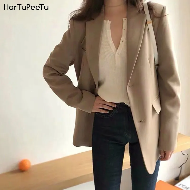 Costumes de femmes Blazers Boyfriend Blazers Veste pour femmes cool à la mode décontractée Slim Fit Temperament Femme Business Office Office Open Front 230306