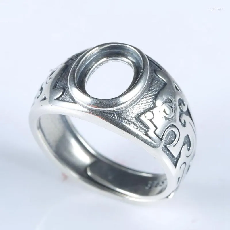 Ringos de cluster Men noivado Casamento Ring vintage semi -montagem 925 prata esterlina 7x9mm oval cabochon atacado jóias finas cenário
