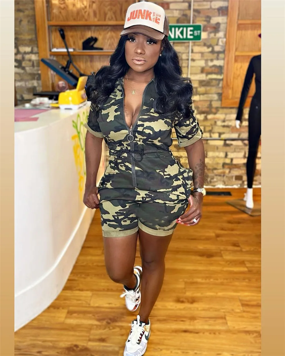 Camouflage short cheap jumpsuit