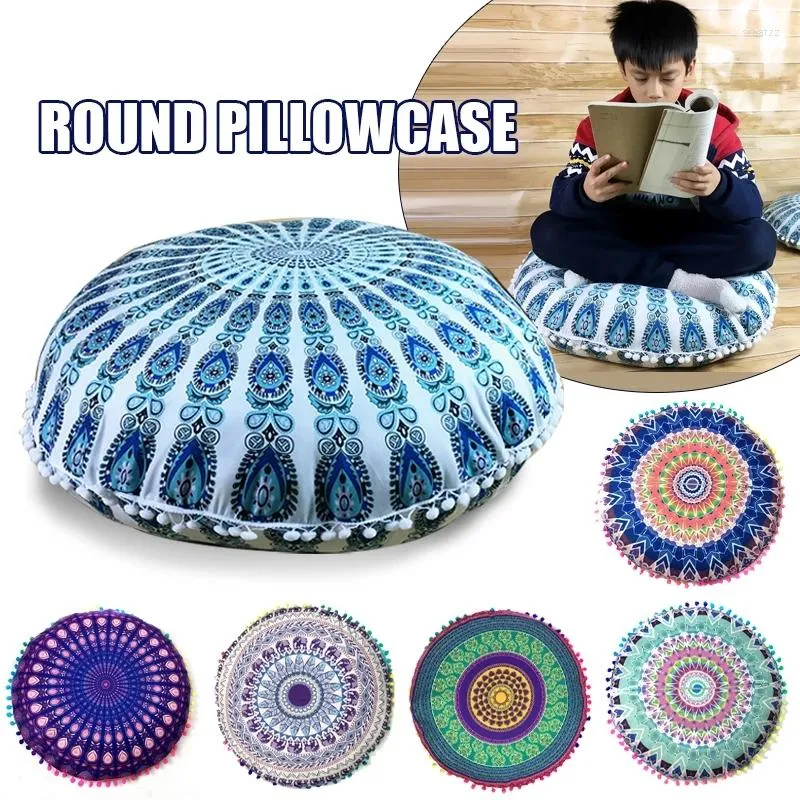 Kudde 43/80 cm Rund Mandala -mönster Kudde Bohemisk täckning Boho golvkuddar Case Home Decoratio