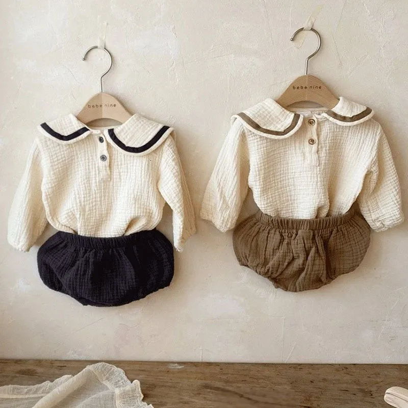 Clothing Sets Navy Style Toddler Baby Girl Clothes Set Cotton Long Sleeve TshirtPP Shorts Spring Autumn Infant Baby Girls Clothes Suit 230303