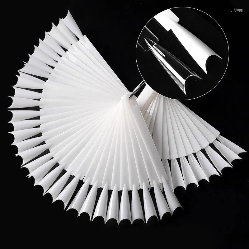 False Nails 50pcs/set Fan Shaped Nail Art Pointed Fake Polish Gel Color Practice Display Showing Card Stick Bar Manicure Tool