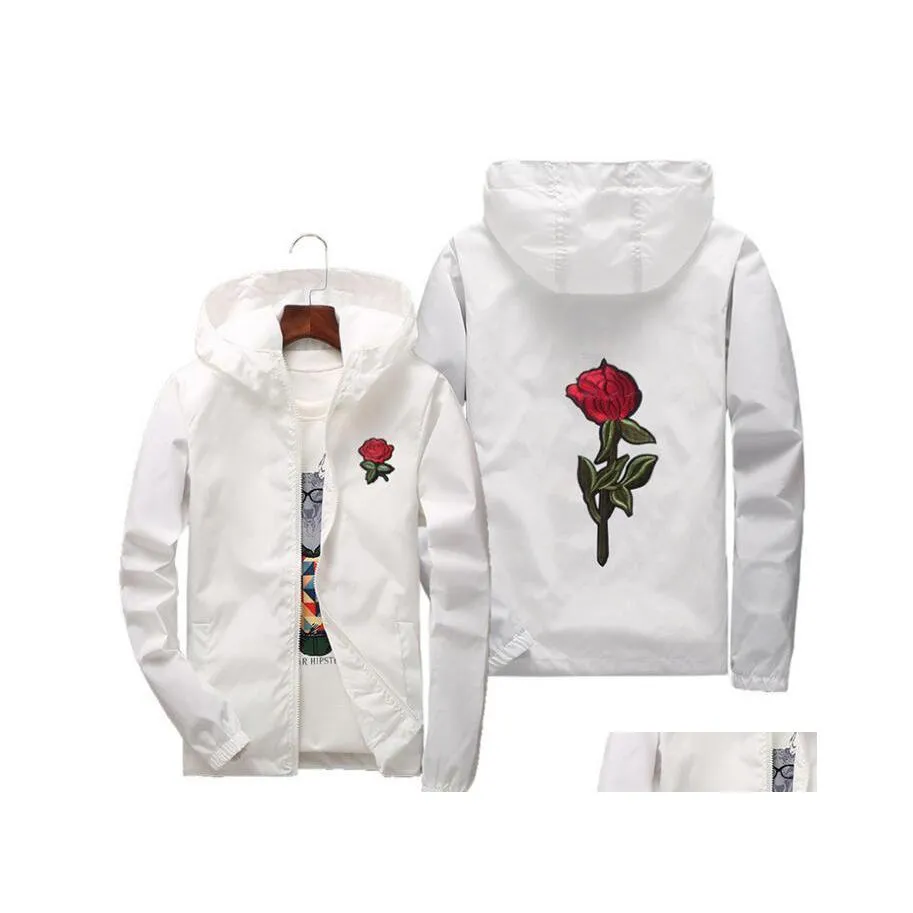 Men'S Jackets Rose Jacket Windbreaker Men And Womens Fashion White Black Roses Outwear Coat Drop Delivery Apparel Mens Clothing Outer Dhtsp