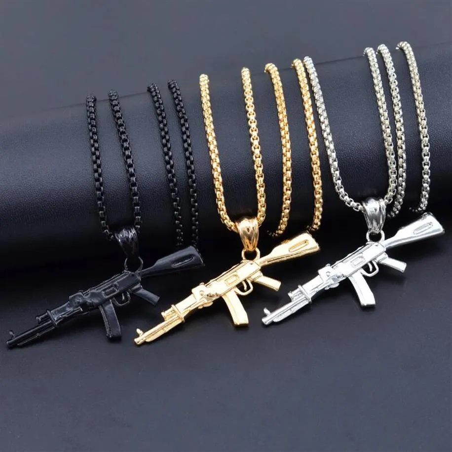 3 Cor steampunk personalizado Ak47 Gun Big Pingente colares homens pretos Liga de ouro prata colar jóias de hip hop247g