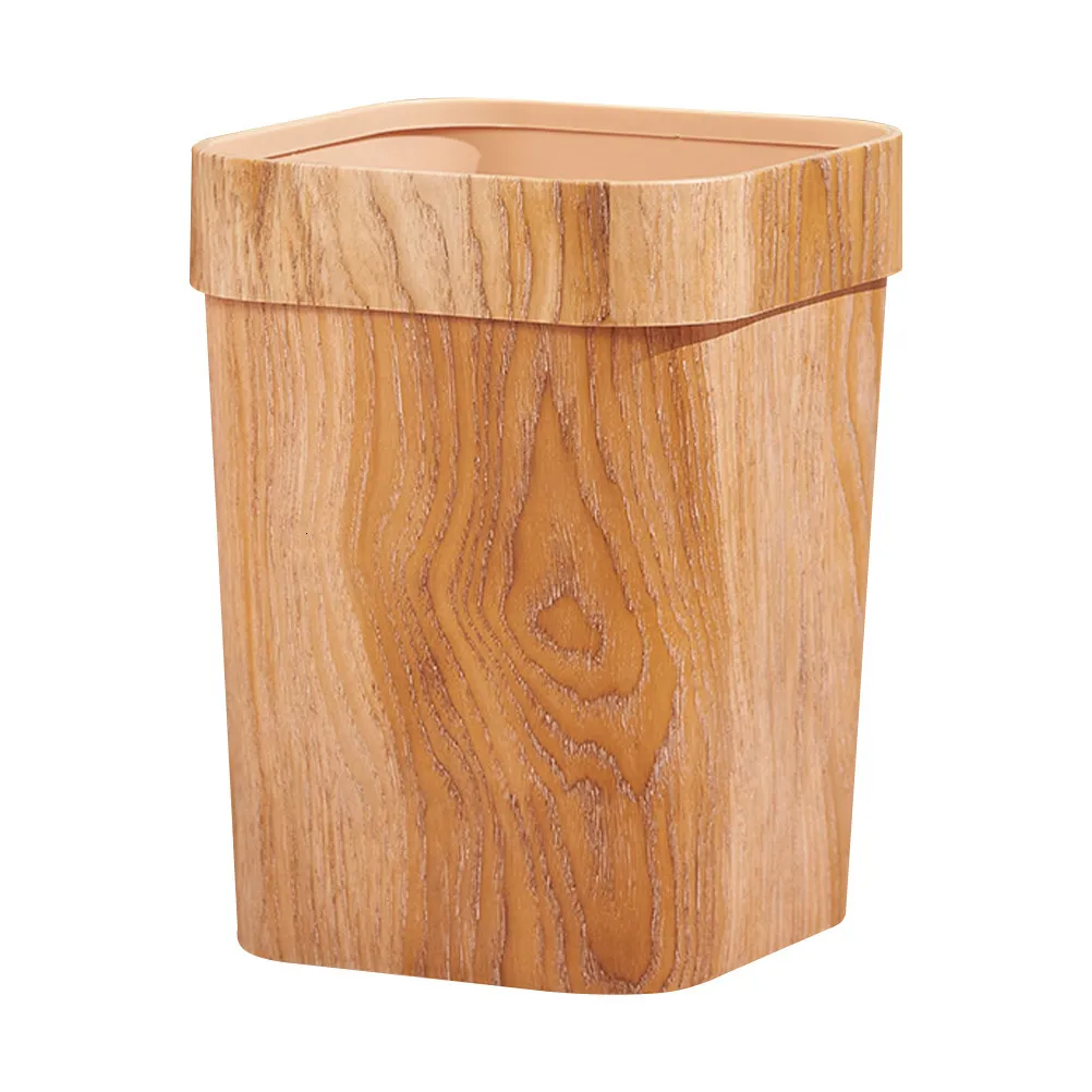 Waste Bins Plastic Wastebasket Wood Grain Trash Can Waste Container Large Rustic Rectangular Garbage Container Bin for Bathroom Kitchen 230306