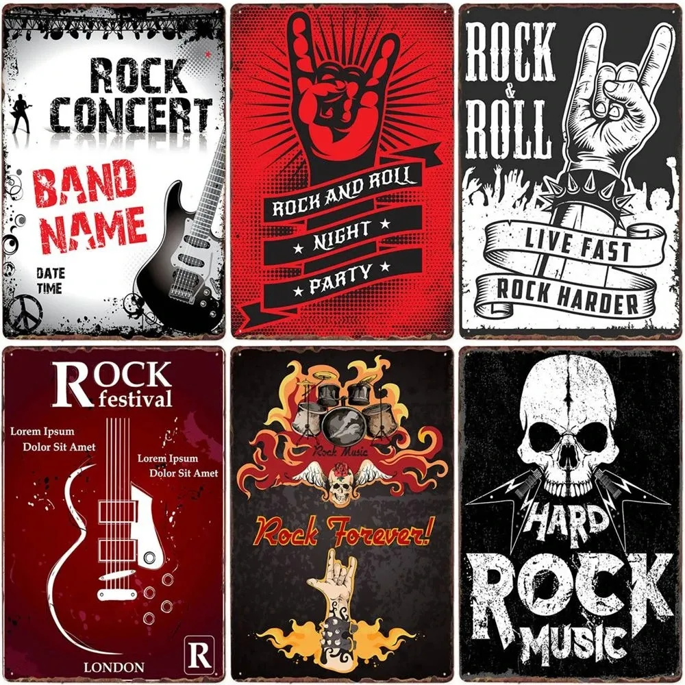 Vintage Rock and Roll Tin Sign - Retro Metal Art Poster for Music