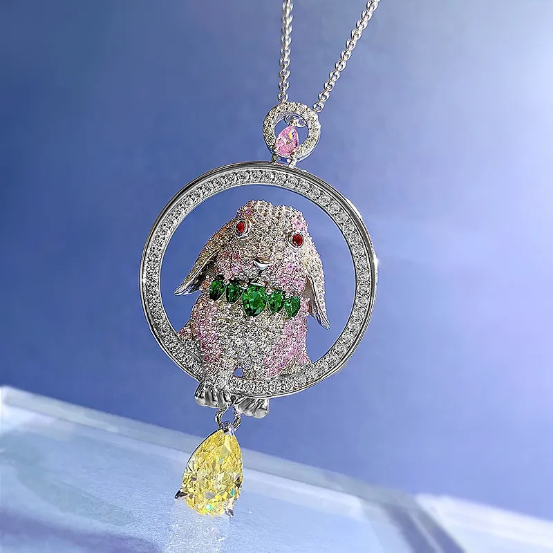 Charme lapin diamant pendentif 100% réel 925 en argent Sterling fête mariage pendentifs collier pour femmes mariée tour de cou bijoux cadeau