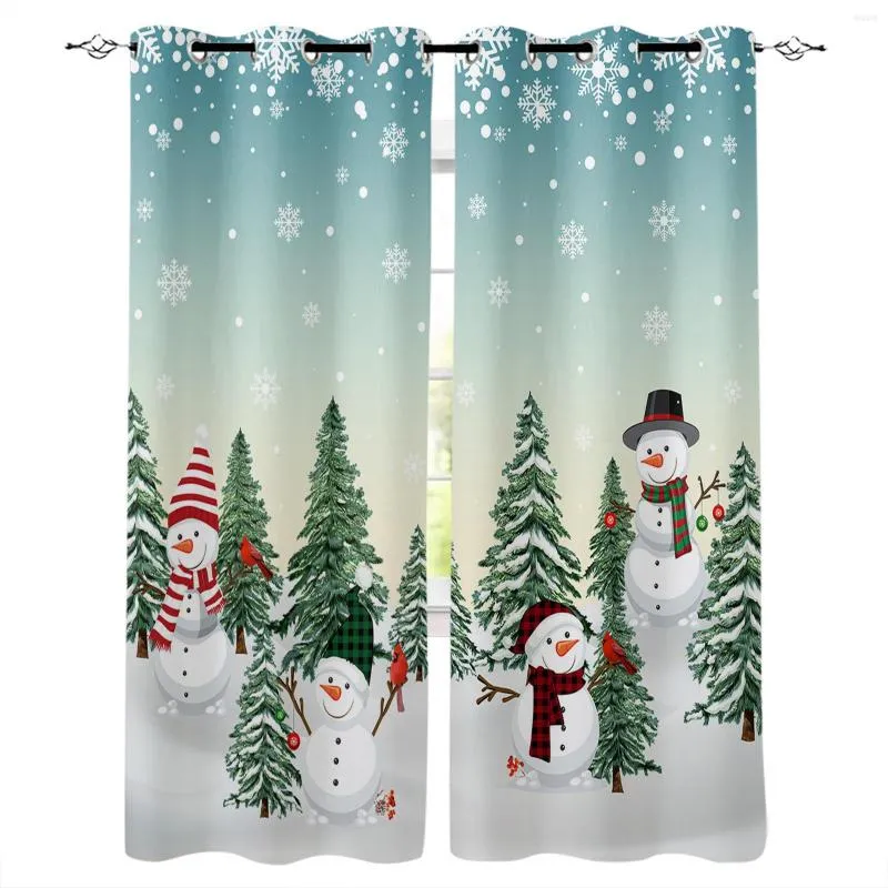 Curtain Christmas Tree Snowman Snowflake Luxury European Curtains For Living Room Festival Window Bedroom Drapes Panels