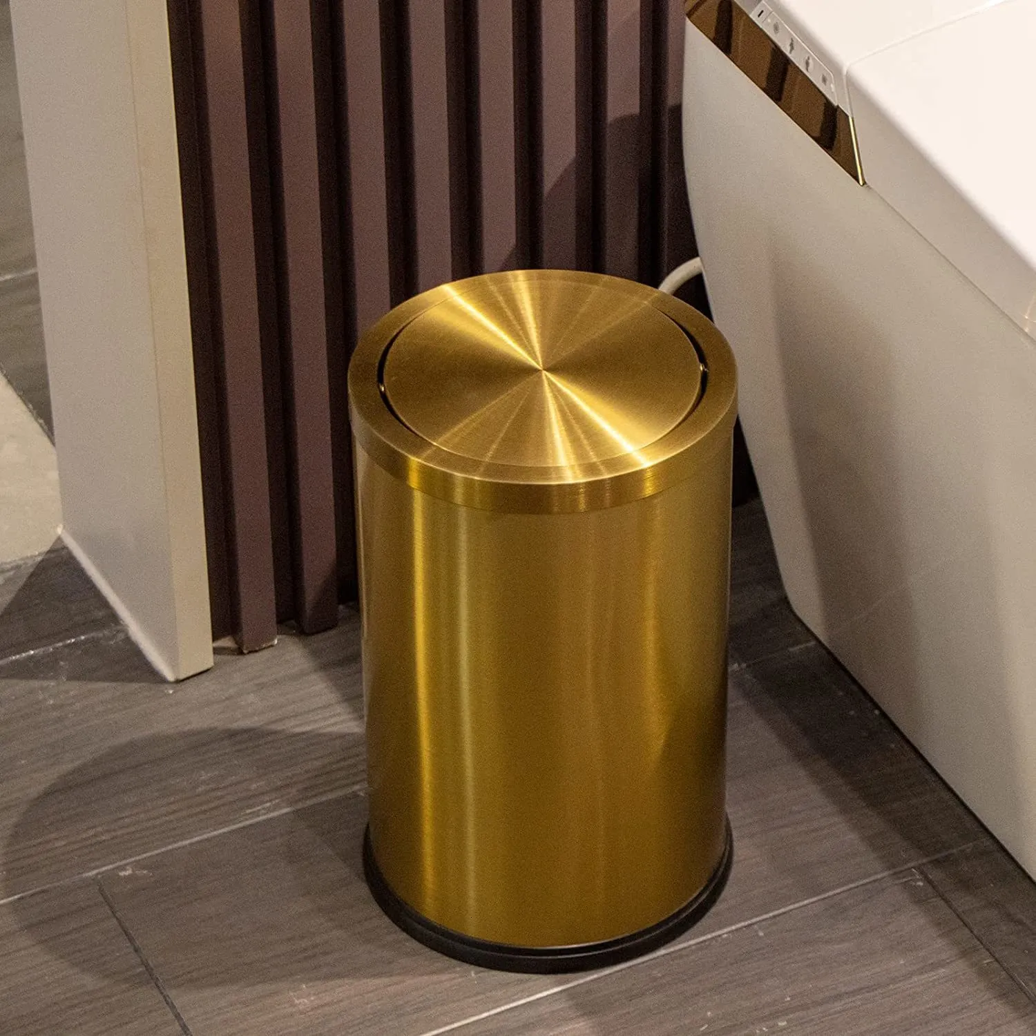 Stainless Steel Gold Trash Can With Flipping Lid 2.4gallon Fingerprintproof Garb