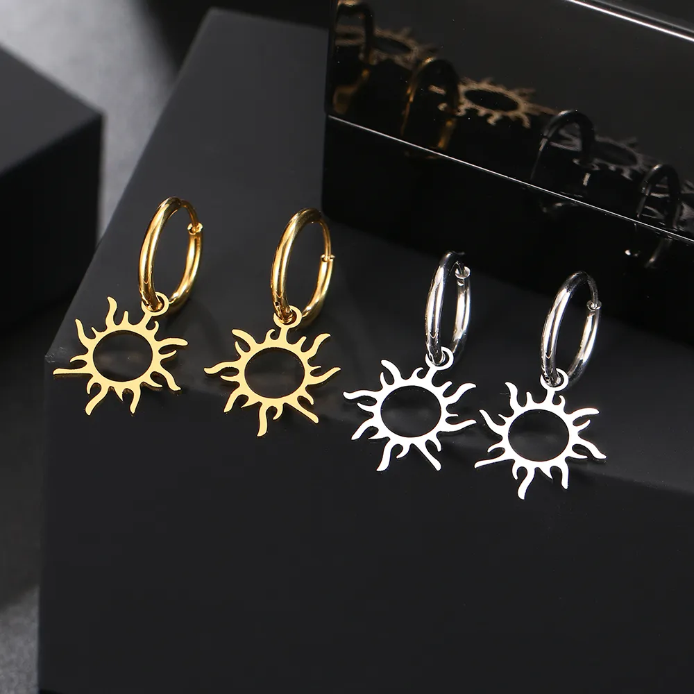 Boucles d'oreilles en acier inoxydable nouveau soleil Totem plaqué cerceaux tendance boucle d'oreille à breloque pour les femmes bijoux fête meilleurs cadeaux