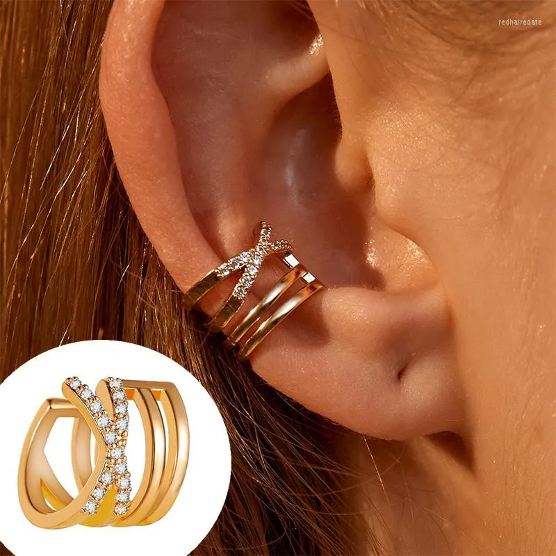 Backs Coldings Vintage Crystal Flower Geometria Uch Ear Clip Gold Star Mankiet dla kobiet nie przebity na biżuterii