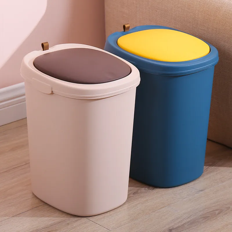 Waste Bins Press-on Trash Cans Household Bullet Lid Kitchen Bathroom Paper Basket with Lid Living Room Creative Toilet Trash Tube 230306