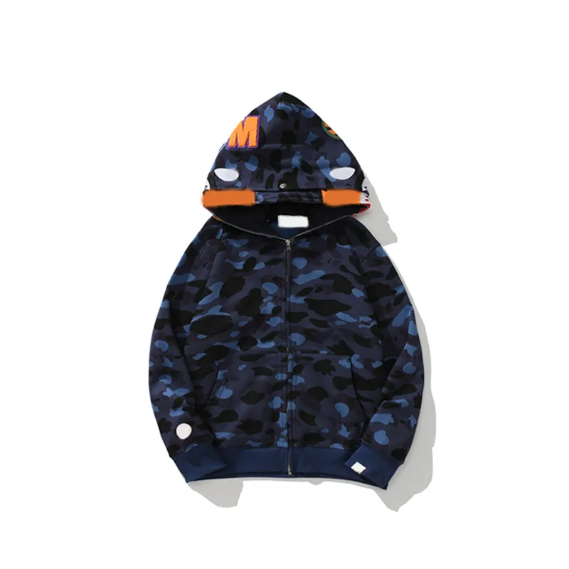 Bapes Men s Hoodie Full Zip Designer Up ape Shark Women s Double layer Hoodie Color Camo Jacket Blue Hooded Sweatshirt Men s Women s Sweater Long