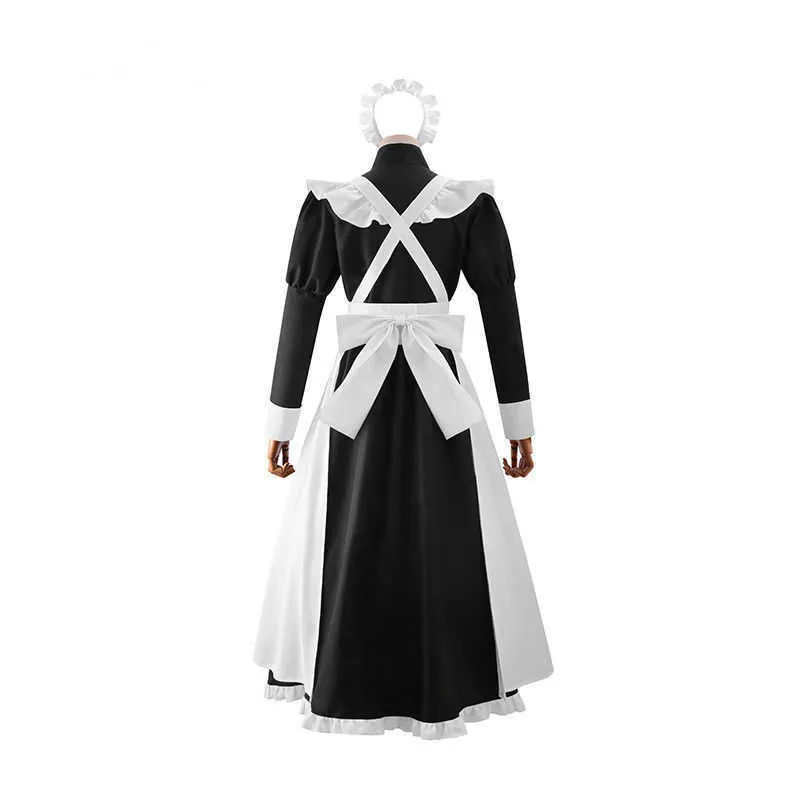 knee length dresses for ladies Front Ribbon Lantern Long Sleeve Maid Dress + Ruffle Big Ribbon Apron –  Belchic main image 1