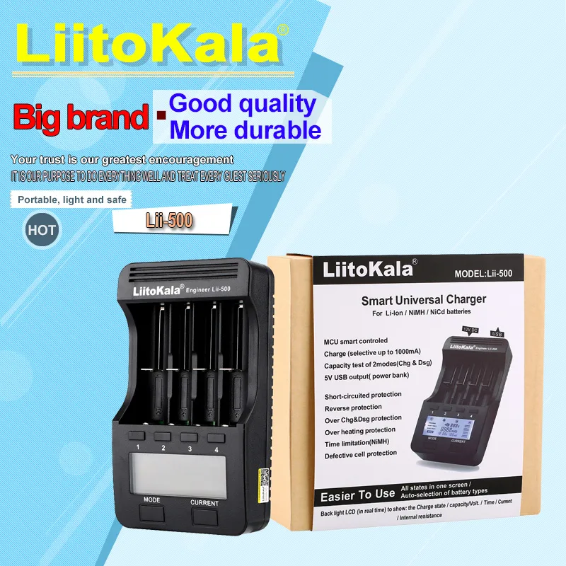 Liitokala LII-PD4 LII-600 LII-500 laddare 21700 Batteriladdare 3.7V 18650 26650 18350 16340 18500 14500 1.2V AAA LCD Smart Charger