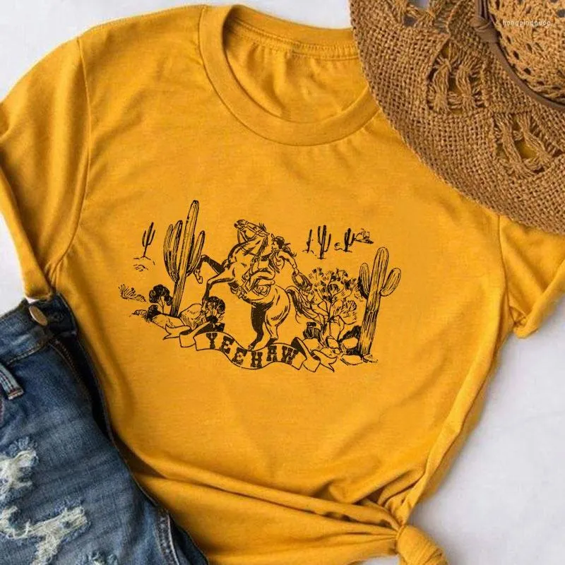 Camisetas femininas kuakuayu hjn yeehaw cowboy rodeo impressão de estilo ocidental t-shirt feminino retro country country shirt cowgirl tops