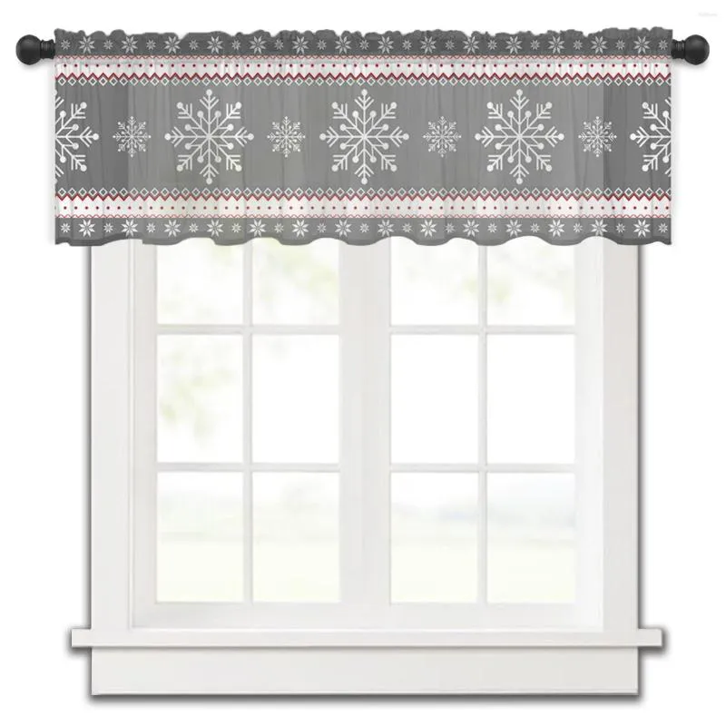 Gardin jul snöflinga grå kort tyll sovrum ren fönster screening gardiner för kök vardagsrum dekor voil gardiner