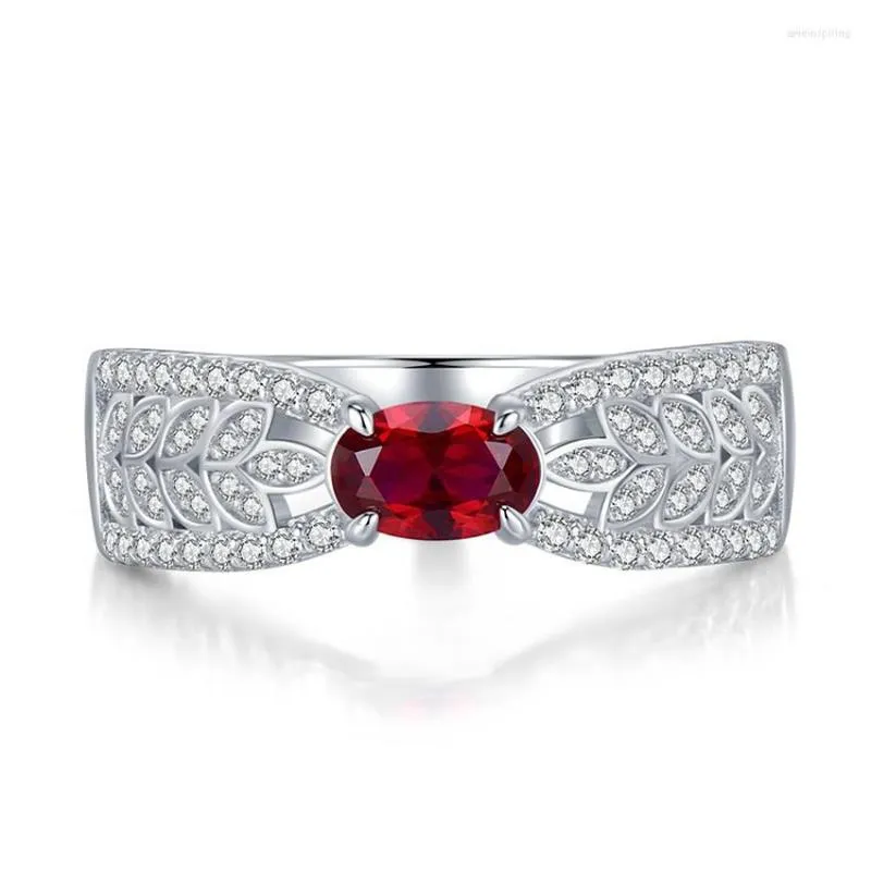 Cluster Rings 925 Sterling Silver Wheat Ear Hollowed Out Ribbon Imitation Ruby Ring Designed By Female Minority