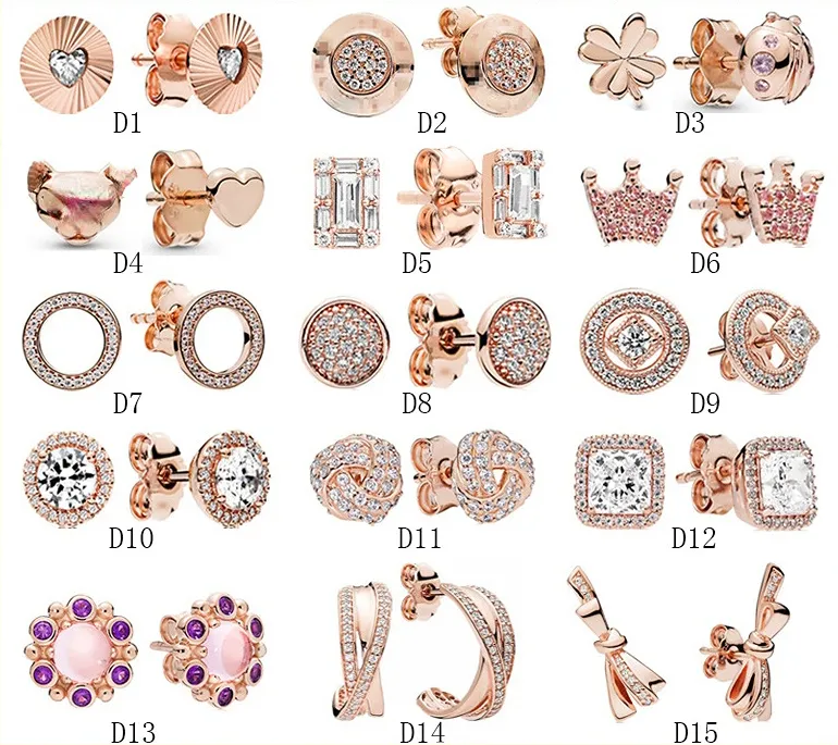 925 Silver Rose Gold Charm Round Series Studörhängen Fashionabla örhängen Kvalitet