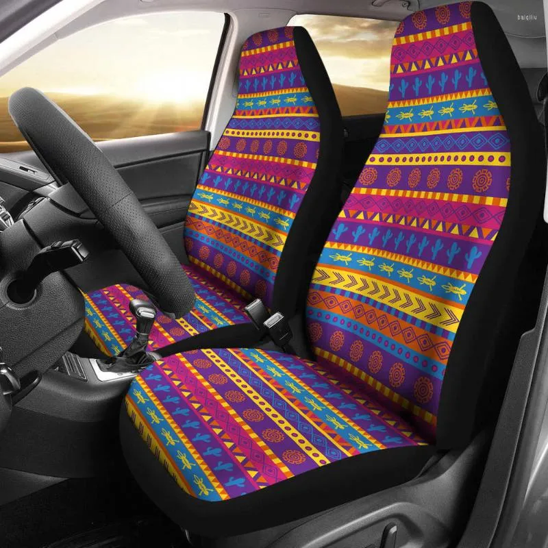 Car Seat Covers Colorful Mexican Southwestern Style Pattern Boho Ethni Pack Of 2 Universal Front Protective Cover