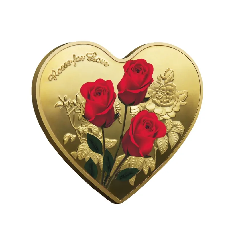 Coração de Artes Rose Rose Dia dos Namorados Coin Comemorativo I Love You Emulação