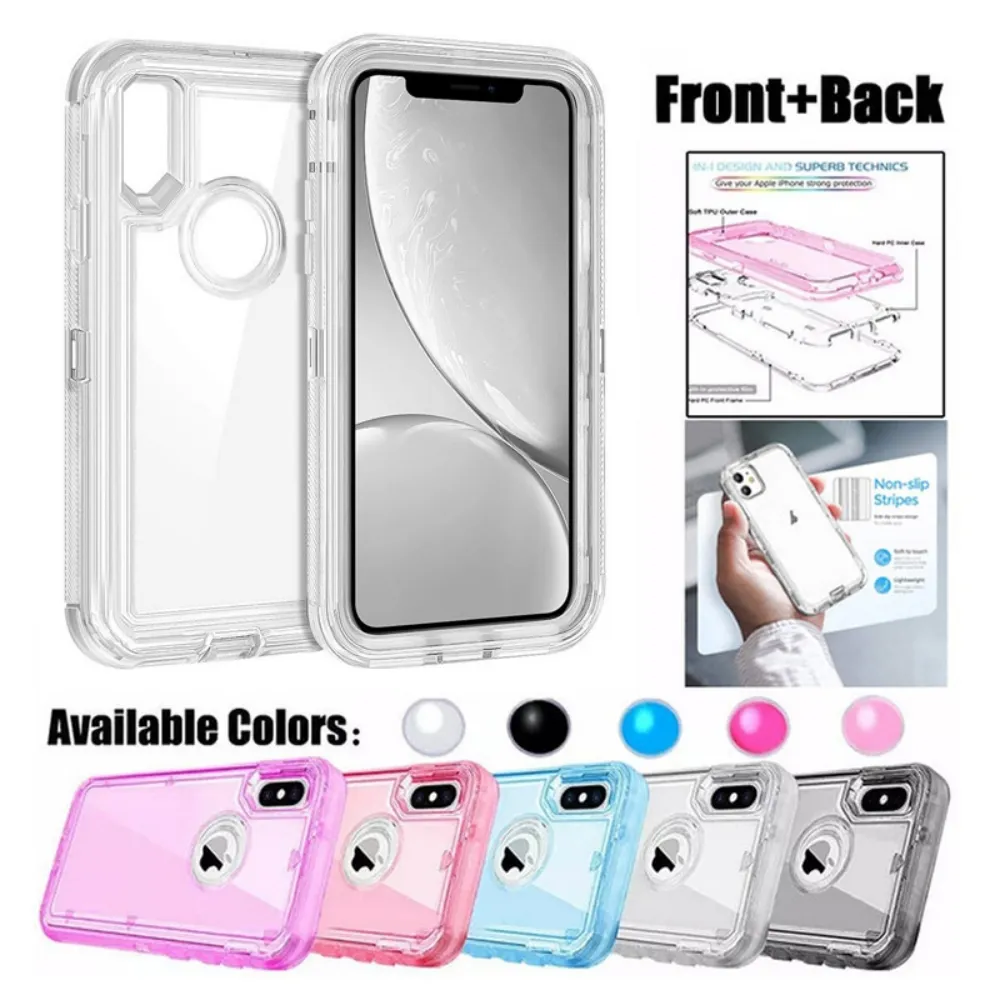 Custodie per telefoni con armatura trasparente per iPhone 11 12 13 14 Pro Max Tre strati Clear Heavy Duty Defender Cover protettiva antiurto compatibile Samsung S23 S23Ultra