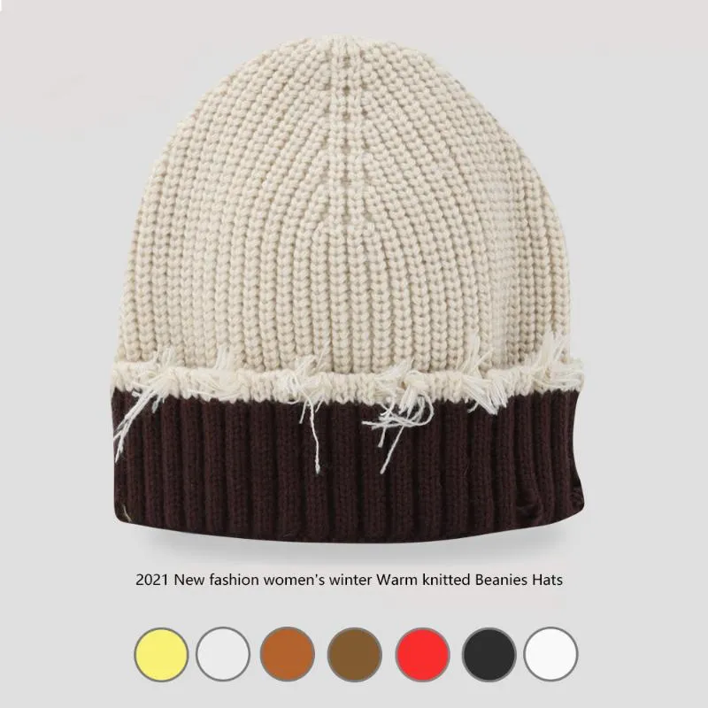 Beanies Beanie/Skull Caps 2023 FASHION Women's Winter Hat With Stitching Color Female Knitted Soft Striped Cashmere Beanie Panama