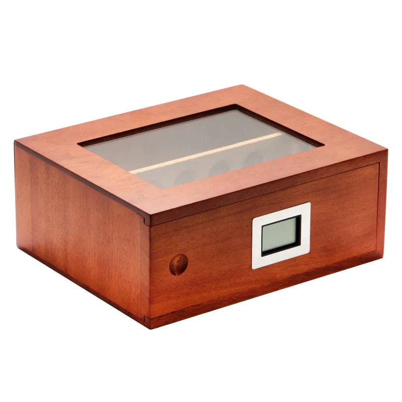 Cigar Box Moisturize Cigar Cabinet Cedar Wood Solid Wood Top Glass Display Cigar Humidor Holds12 pieces W/Humidifier Hygrometer