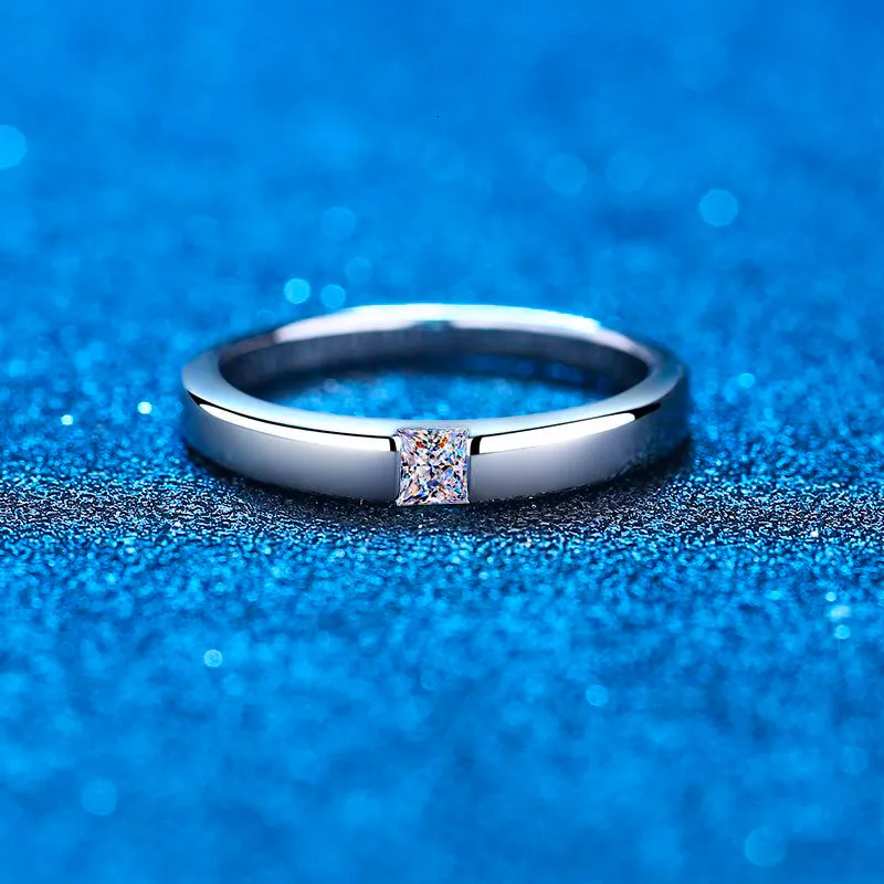 Princess Cut Moissanite Wedding Ring Set - Platinum Plated Bridal Set With Engraving