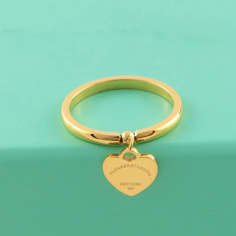 Fashion Hollow Colorful Heart Rings Stainless Steel Big Heart Tag White Shell Ring For WomenFemale Men Wedding Jewelry