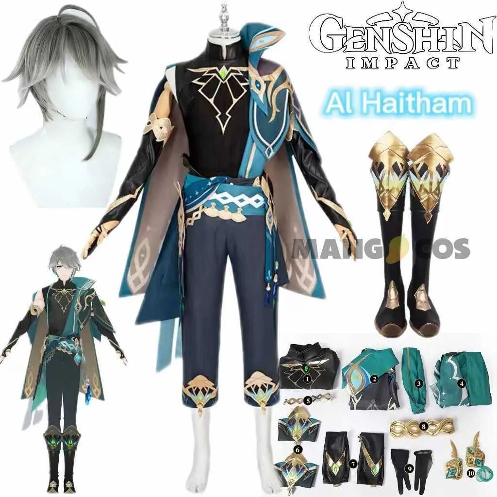 Anime Costumes Genshin Impact Al Haitham Cosplay Come Carnival Uniform Wig Shoes Anime Halloween Men Game Z0301