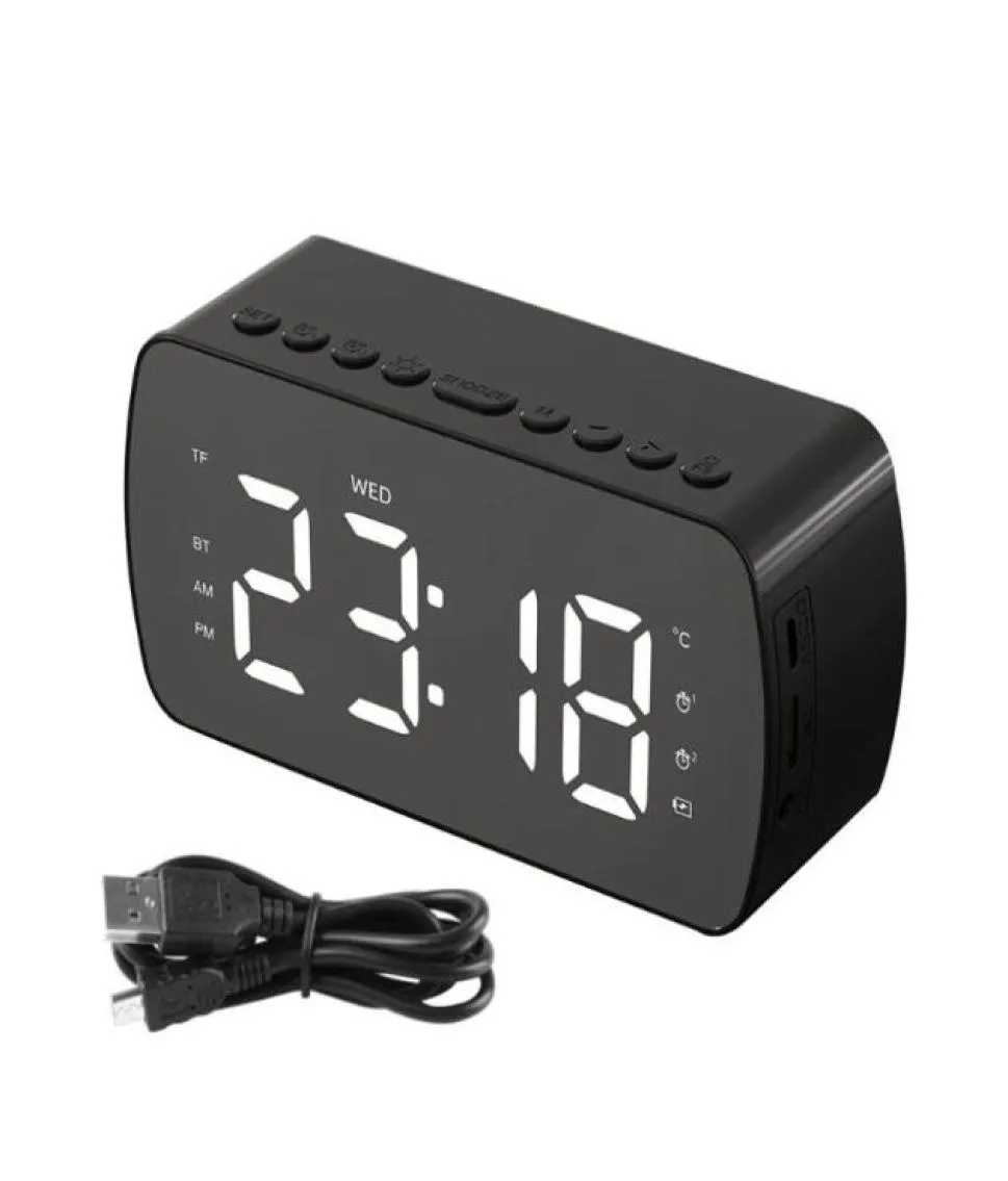 Portabla högtalare presenthögtalare Sleepy Mode Mirror LED Wireless Desktop Mini Hifi Alarm Clock Travel Music Player FM Radio Home3396937