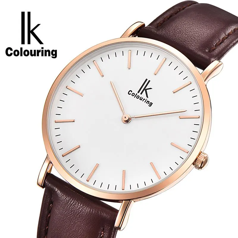 Relojes de pulsera para colorear, relojes minimalistas ultrafinos para hombre, correa de cuero genuino, reloj de cuarzo informal a la moda para hombre de negocios