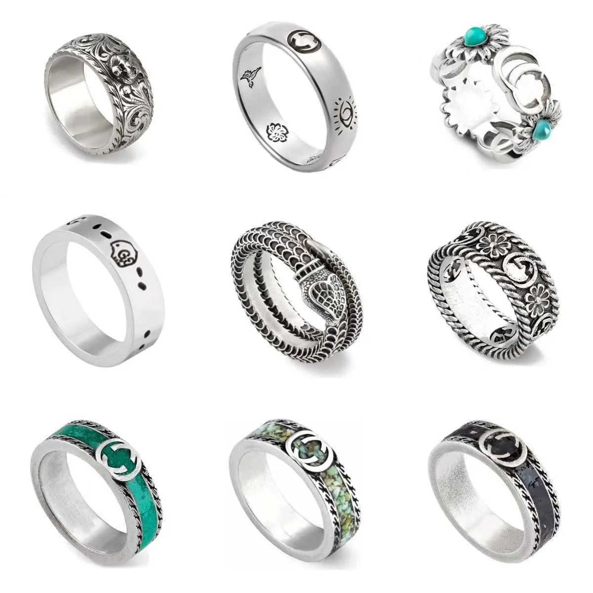 2023 Nueva joyería de moda de lujo de alta calidad para plata de ley de doble enclavamiento para hombres y mujeres como anillo de pareja de esmalte de calavera sin miedo de amor viejo