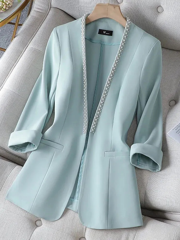 Women's Suits Blazers V neck Thin Suit Women's Spring and Summer Korean Fashion Professional Wear Half Sleeve Casual Jacket Office Blazer 230306