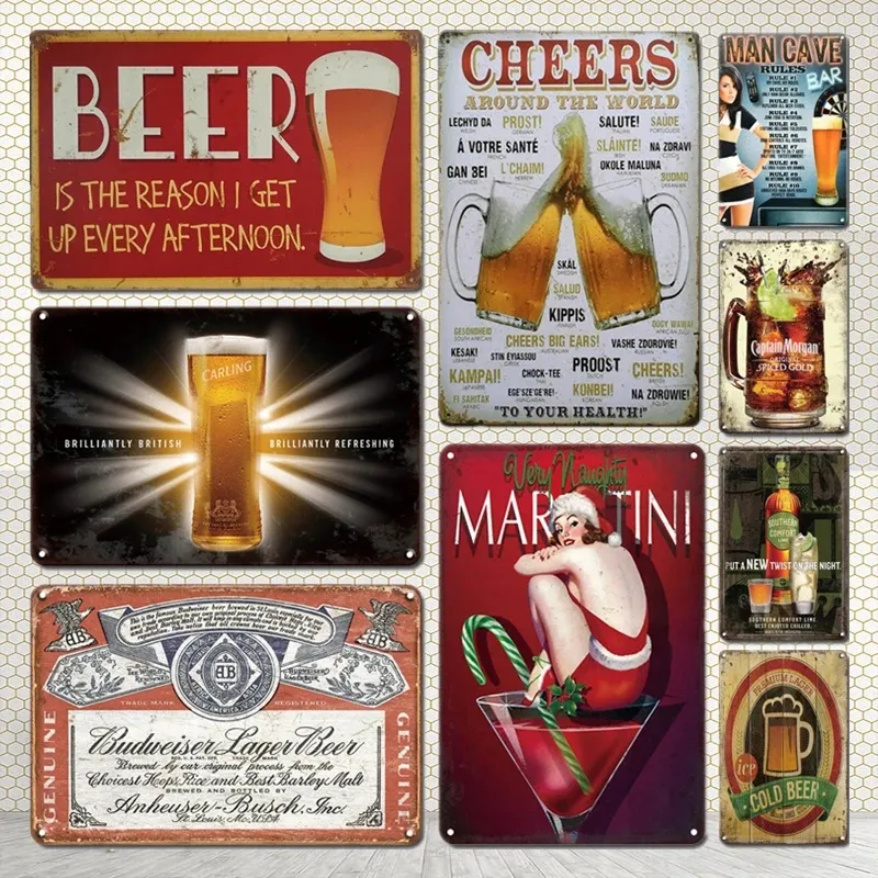 Plaque de peinture en métal de signes de bière classique Plaque de peinture en métal Vintage Bar Pub Salle à manger Plaque décorative en étain Rétro Man Cave Cuisine Home Wall Decor Plaque 30X20cm W03