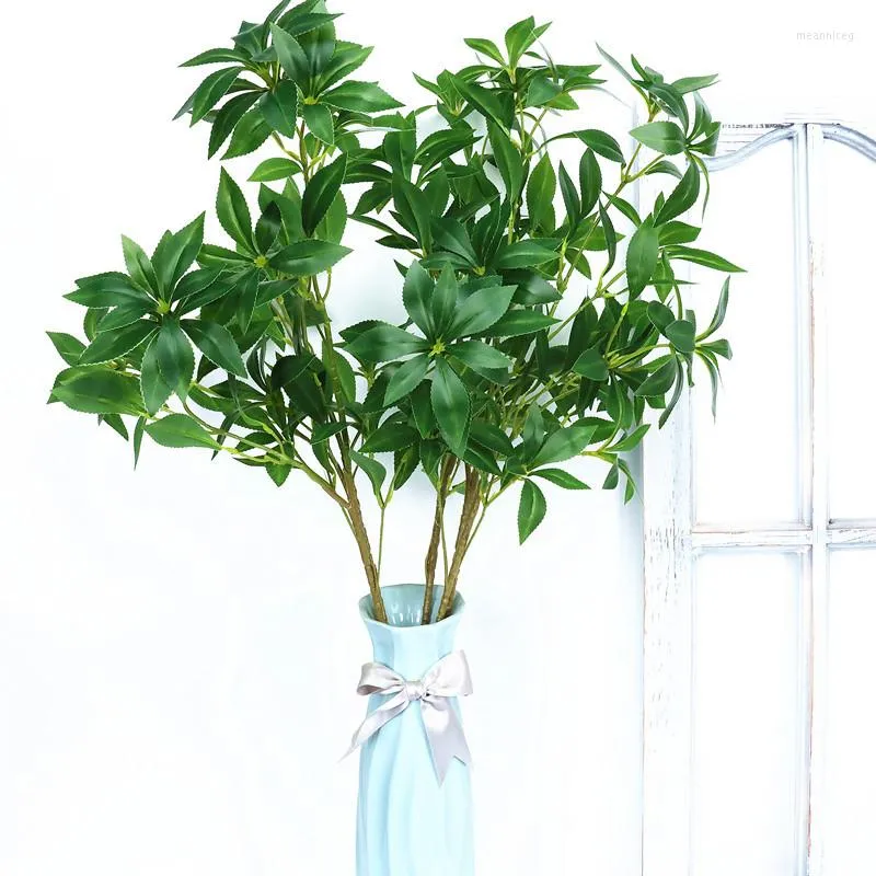 Decorative Flowers Artificial Plant Branch 95cm/37.4inch Long Stem Green Branches Fake Japanese Andromeda Plastic Bush For Home Office Shop