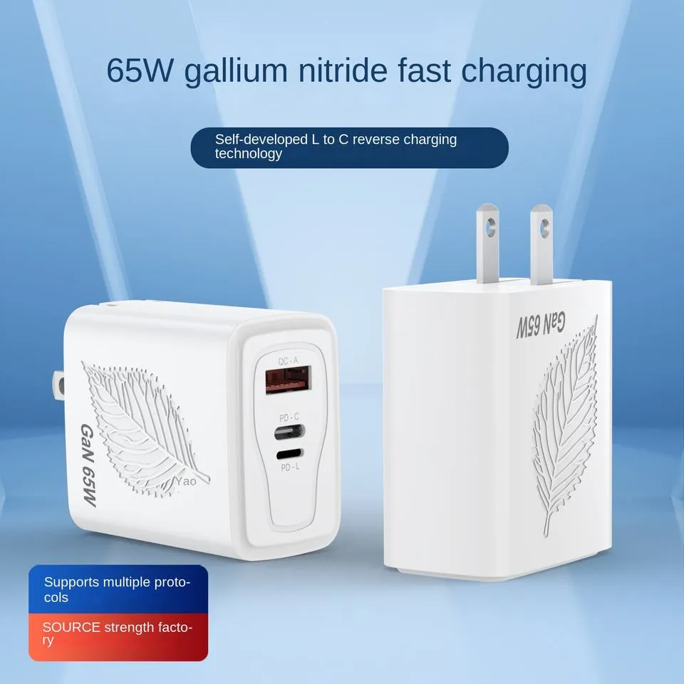 65W 3 Port Foldable USB C Wall Charger, Fast PD GaN Charger PD adapter