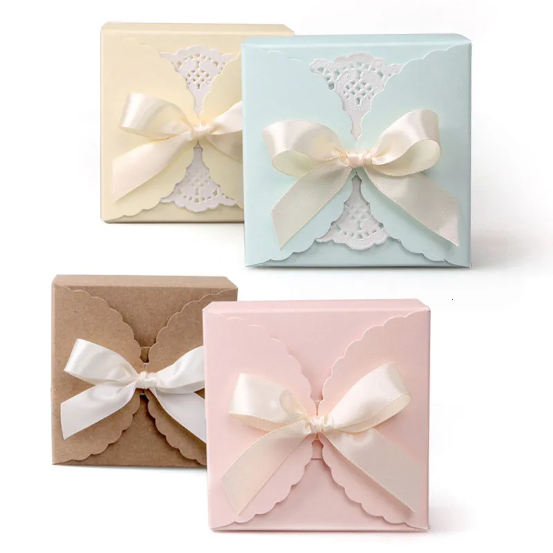 Gift Wrap Paper Cardboard Boxes Paper Gift Wrapping Boxes with Ribbons DIY Wedding Party Favor Decoration Candy Boxes for Packaging 230306